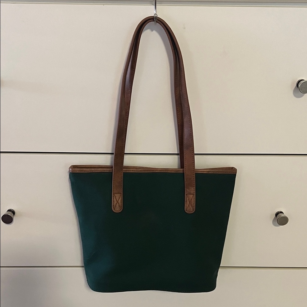 Brandy Melville Dark Green Tote with Brown Straps